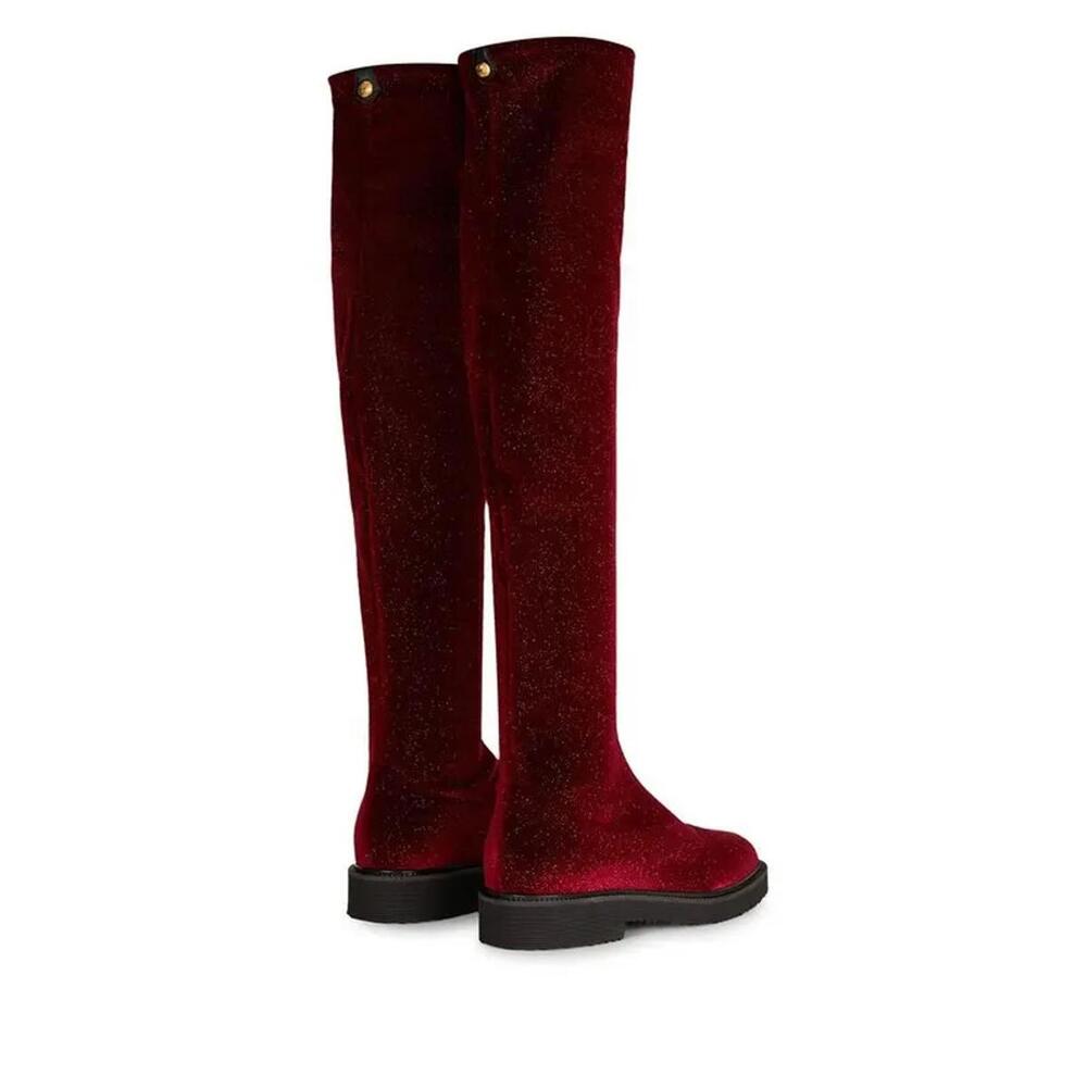 Giuseppe Zanotti Adrienne Bordeaux Velvet OTK Boots EU 34 US 4 Red Designer NWB - Picture 3 of 16